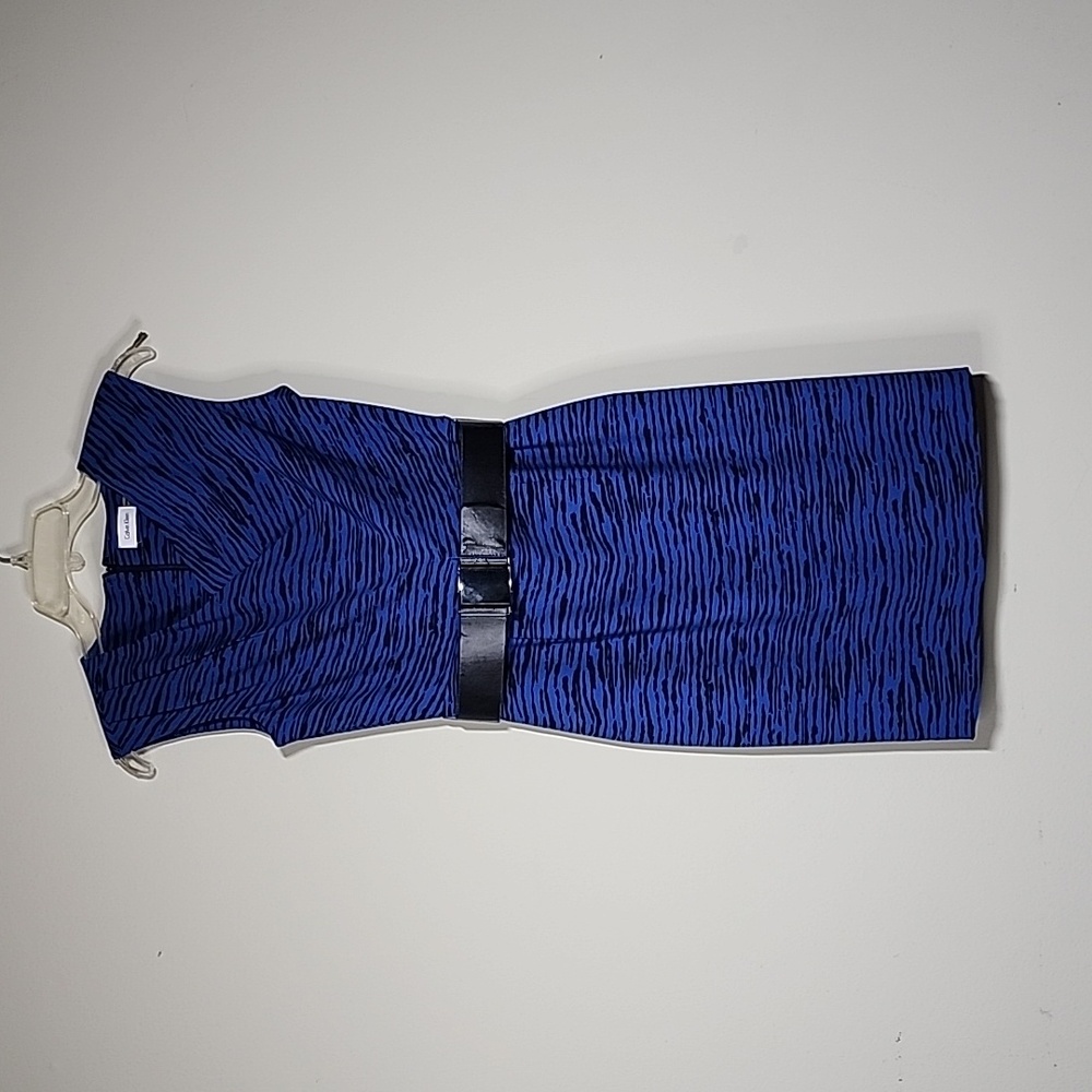 Calvin Klein Pencil Belted Short Dress Asymmetrical Neckline Size 2P
